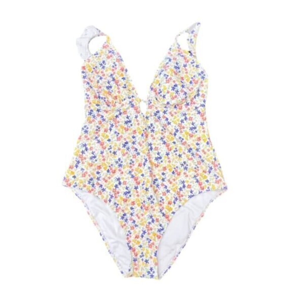 Shade & Shore Women's Ruffle Shoulder Plunge One Piece Swimsuit Ditsy Floral XL